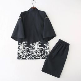 Ethnic Clothing Men's Cotton Japanese Style Kimono Summer Pyjama Set With Shorts Casual Comfortable Home WearEthnic