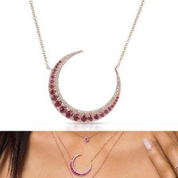 gold rose plated fashion chain red white cubic zirconia crescent moon Horn charm elegance Christmas gift CZ moon necklace267l