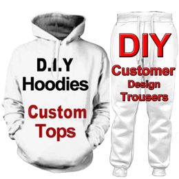 1 pc Custom Clothing 3D Print Sweatshirt Hoodies Set Women Tracksuit Couple Pullover Pants Outfits Fun Diy Casual Male Suit 220706