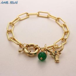 Link Chain MHS.SUN Fashion Bull Head Pendant Bracelets Chunky Bangles With Natural Stones Charm Women/Men Hiphop Jewelry Gift 1PC Fawn22