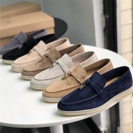 soft walk shoes UK - Summer Walk Shoe Loafers Suede Causal Moccasin Mmtal Lock Beanie Comfortable Soft Sole Flat Shoes Plus Size 220720