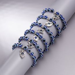 New Popular Antique Silver Plated Turtle Charm Bracelet Blue Evil Eye Beads Strands Bracelets Jewellery for Wholesale