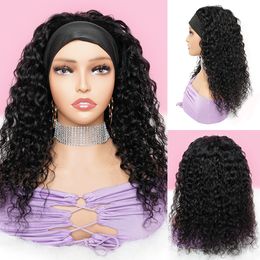 Uzun su dalgası bakire insan saçı peruk kafa bandı eşarp peruk peruk yapımı kadınlar için parlak peruk doğal renk 10-28 inç% 180 Yoğunluk Brezilya Remy Saç Tam Uç