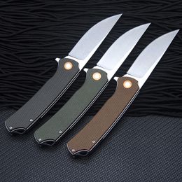 New R7601 Flipper Folding Knife D2 Stone Wash Drop Point Blade Flax Fibre with Stainless Steel Sheet Handle Ball Bearing Fast Open Pocket Folder Knives