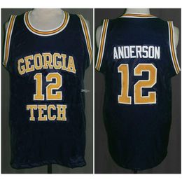 Nikivip Kenny Anderson #12 Tech College Navy Blue Retro Basketball Jersey Mens Stitched Custom Number Name Jerseys