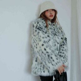 2020 New Women's Leopard Faux Fur Coat Winter Thick Warm Outwear h88 T220810