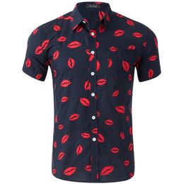 Summer New Men Graffiti Print Shirt Casual Turn-down Collar Short Sleeves Shirt Polka Dot Shirt Mens Clothing Trend T200505