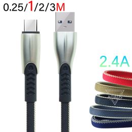 1M/3FT 2M/6FT 3M/10FT fast charging cable 2.4A USB phone data cables Zinc alloy cloth art For Micro USB Android Type C