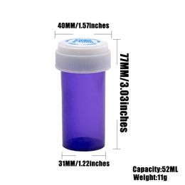 52ml plastic Reversible vial bottle Push down and turn snap cap container dry herb pill bottle