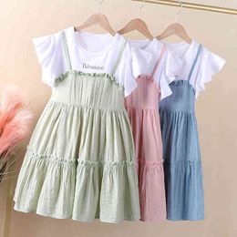 Girls Dress Summer The New Fashion Thin Little Girl Fake Two Piece Trendy Dress 12 Kids Clothes Flower Girl Dresses for Weddings G220518