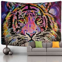 Colorful Tiger Oil Paint Carpet Wall Hanging Animal Psychedelic Witchcraft Happiness Background Cloth Home Decor J220804