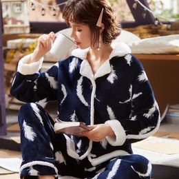 Winter Warm Flannel Women Pyjamas Sets Thick Coral Pijamas Women Fleece Pyjamas Thick Flanelles Long Pyjamas Set For Girl L220803