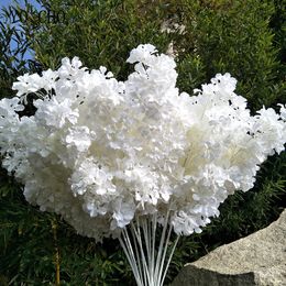 -Hortensia de seda rama blanca flores a la deriva nieve gypsophila flores artificiales flores de cerezo arco de boda decore la flor falsa