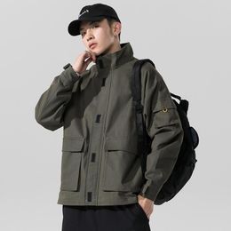 Men's Jackets Trend Big Pocket Casual Jacket Bomber Men Men&#39;s Spring And Autumn Korean Version Of Cotton Lapel Loose Tooling JacketM