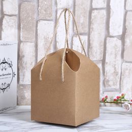 Gift Wrap 100pcs/lot Creative Design Hand Brown Paper Boxes Favours Food Packaging Box With Handle 14.5x14.5x18cmGift