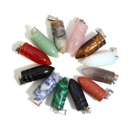 10x25mm Natural Stone Agates hexagonal Bullet Charms Pendants Healing Crystal Charms Pendulum Necklace Making Accessories Wholesale