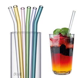 8 Colors Reusable Drinking Glass Straws Eco-Friendly High Borosilicate Glass Straw for Smoothie Milkshakes Drinks Bar Accessoroy