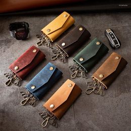 Keychains 7 Colours Bright Two-layer Cowhide Leather Keychain Key Case Housekeeper Genuine Car Auto Bag Keyholde Miri22