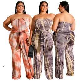 Women's Plus Size Tracksuits Gx643a Wholesale Woman Clothing Off Shoulder Sexy Tie-dye Printing Women JumpsuitsWomen's