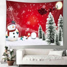 Christmas Wall Carpet Snowman Tree Mounting New Year Decoration Large Blanket J220804