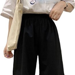 Korean pure cotton gray black women shorts fashion casual regular loose Big size straight solid elasticity jogger shorts female 220611