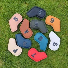 10pcs/set Golf Iron Head Cover PU Leather Golf Club Head Cover Number 4-9 ASPX Wedge Cover Sport Training Equipment Accessories CX220516