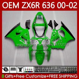 Injection Body For KAWASAKI NINJA ZX 6R 600 CC 6 R ZX-636 ZX636 ZX6R 00 01 02 Bodywork 133No.101 ZX600 ZX 636 600CC ZX-6R 2000 2001 2002 ZX-600 00-02 OEM Fairings Green black