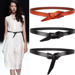 Belts High Quality Long Fashion Soft Waist Ladies Real Leather Knotted Belt Women Dress Accessories Genuine Cow Party WaistbandsBelts