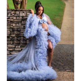 Pregnant Women's Prom Dresses 2022 Maternity Ruffled Long Robes for Photo Shoot Front Split Bow Sash Evening Dress