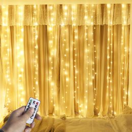 3x1/3x2/3x3M LED String Fairy Light Remote Icicle Curtain Garland Lights For Christmas Year Home Bedroom Window Indoor Decor 220408