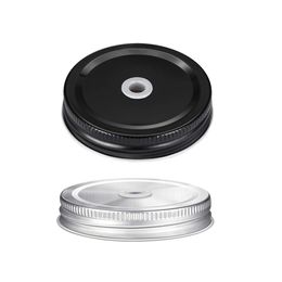 70mm Stainless Steel Mason Jar Lids With Straw Holes Drinking Jar cover Drink Bottle Caps For Birthday Party Wedding