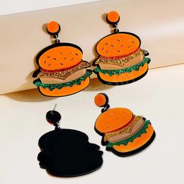 Acrylic Hamburger Food Dangle Earrings For Women Exaggerate Chicken Burger Earrings Party Prom Jewellery Gift Accessory