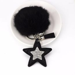 Keychains Fashion Charm Rhinestone Leather Star Fur Pendant Keychain Alloy Bag Key Ring Holder For Women Gift Souvenir JewelryKeychains Forb