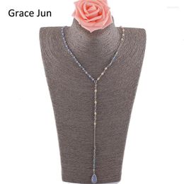 Grace Jun High Quality Handmade Crystal Necklace For Women Party Prom Charm Long Chain Pendant Cute Jewellery Biouterie Chains Morr22