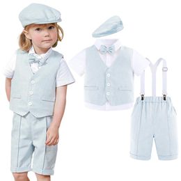 Clothing Sets Baby Boys Wedding Suit Infant Baptism Gentleman Party Gift Costume White Bow Tie Suspender Overall Christening 4PCSClothing