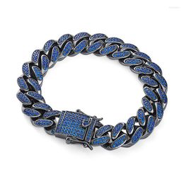 Link Chain Hip Hop Black Blue CZ Stone Paved Bling Iced Out Cuban Miami Bangle Bracelets For Men Rapper Jewelry 7"-9" Kent22