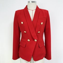 Premium New Style Top Quality Blazers Original Design Women's Double-Breasted Slim Jacket Metal Buckles Blazer Retro Shawl Collar Outwear Red size chart