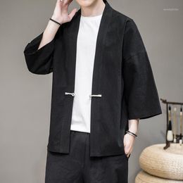 Ethnic Clothing Men Cotton Linen Kimono Gown Japanese Traditional Casual Jackets Outerwear Men's Cardigan Classic 2022 Summer Streetwear