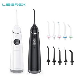 Liberex Oral Irrigator Water Flosser Portable Cordless Irrigator Dental USB Rechargeable IPX7 Waterproof 4 Modes Teeth Cleaner 220518