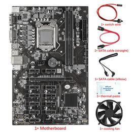 Motherboards B250B 12 PCIE BTC Mining Motherboard With Fan+Thermal Paste+Switch Cable+2 SATA Cables LGA1151 DDR4 SATA3.0 USB 3.0 VGA