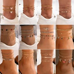 Charm Bracelets Summer Beach Colour Oil Drop Chain Multi-layer Anklet With Diamond Butterfly Round PieceCharm Lars22