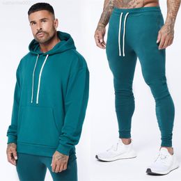 Spring and Autumn New Streetwear Casual Men's Suits Cotton Solid Colour Men's Pullover Hooded Jacket Slim Men's Trousers G220727