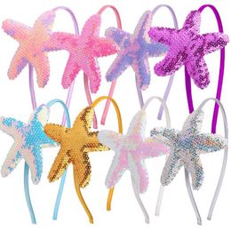 Hair Hoops Sparkly Sequins Starfish Mermaid Headbands Hair Accessories for Girls Satin Hairstick Colourful