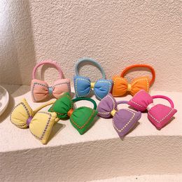 2022 Spring New Korean Fashion Girl Ponytail Hair Accessories Children's Simple Colourful Fabric Bow Rubber Band Hair Rope
