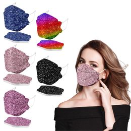 The new KN95 solid Colour mask sequin series spunlace cloth disposable four-layer printing 3D willow leaf type dustproof and anti-haze facmasks