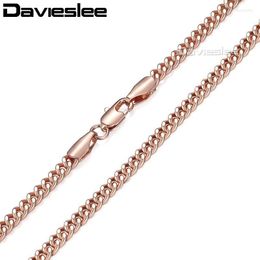 Davieslee 585 Rose Gold Filled Necklaces For Women Flat Cut Round Link Womens Necklace Chain Wholesale Jewelry Gift 3mm LGN220 Chains Morr22