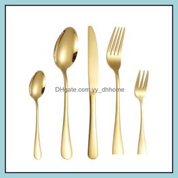 Dinnerware Sets Kitchen Dining Bar Home Garden Flatware Gold Sier Stainless Steel Food Grade Sierware Cutlery Dh6Zh