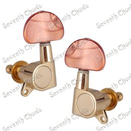 A Set 6 Pcs Gold Sealed Gear Electric Acoustic Guitar Tuning Pegs Tuners Machine Heads - Coffee Big Semicircle Button