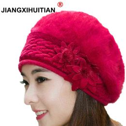 2018 New Arrival Elegant Women Knitted Hats Rabbit Fur Cap Autumn Winter Berets Ladies Female Fashion Skullies Beret Hat J220722