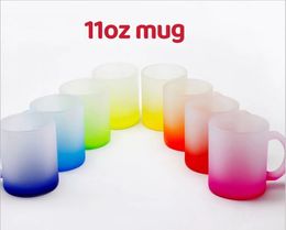 11oz Sublimation Glass Mugs blank Frosted Glasses Water Bottle gradient Colours printing tumblers DIY coffee mugs MOQ36PCS